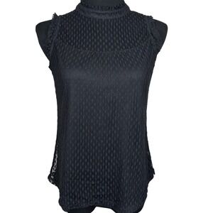 Lace Mock Neck Top Womens M/L Black Sheer Gothic Victorian Whimsigoth Fairycore